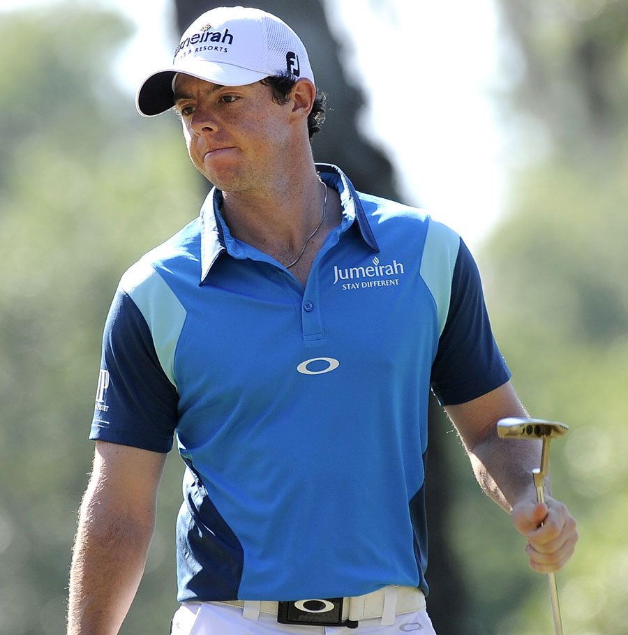 Rory McIlroy looks on in frustration