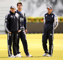 Andy Flower, Alastair Cook and Andrew Strauss look on during England practice