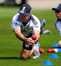 Andrew Strauss drops a catch during a nets session 