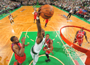 Mikael Pietrus leaps to tip in a rebound