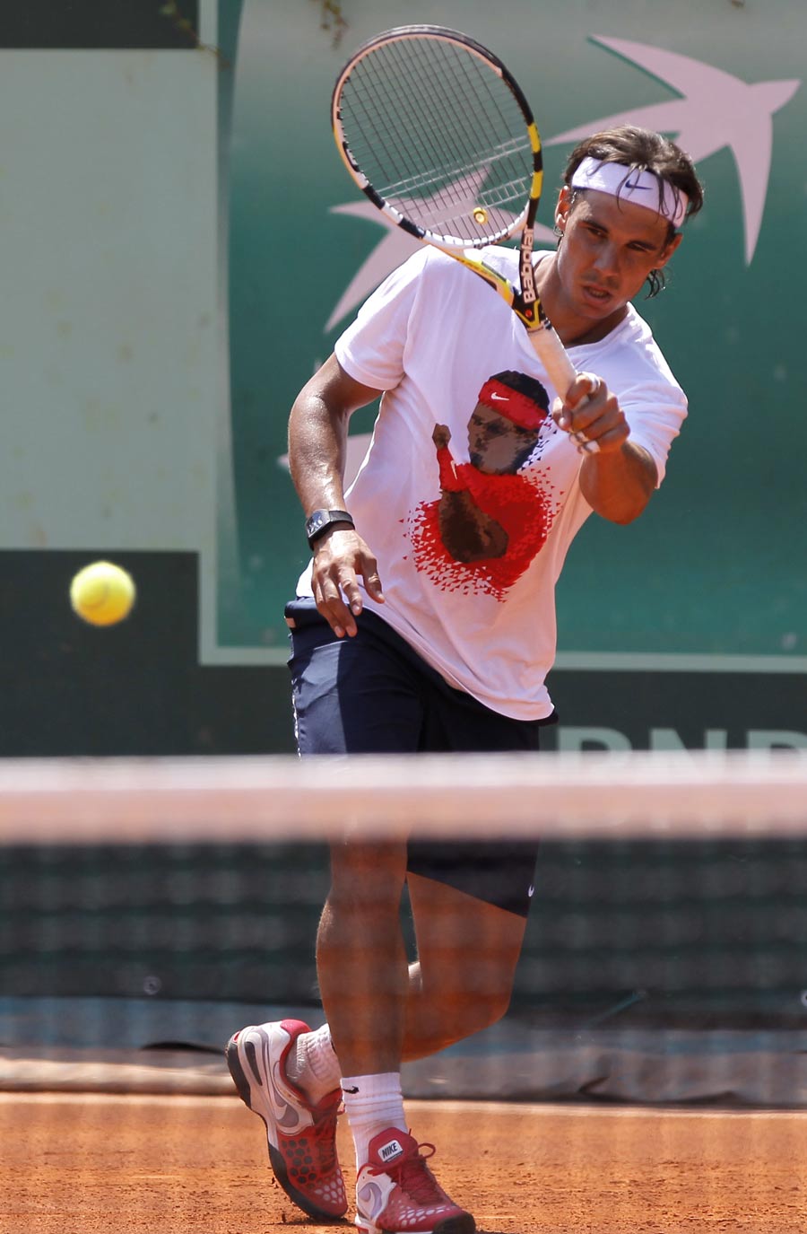 Rafael Nadal trains at Roland Garros