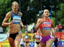 Jessica Ennis crosses the finishing line