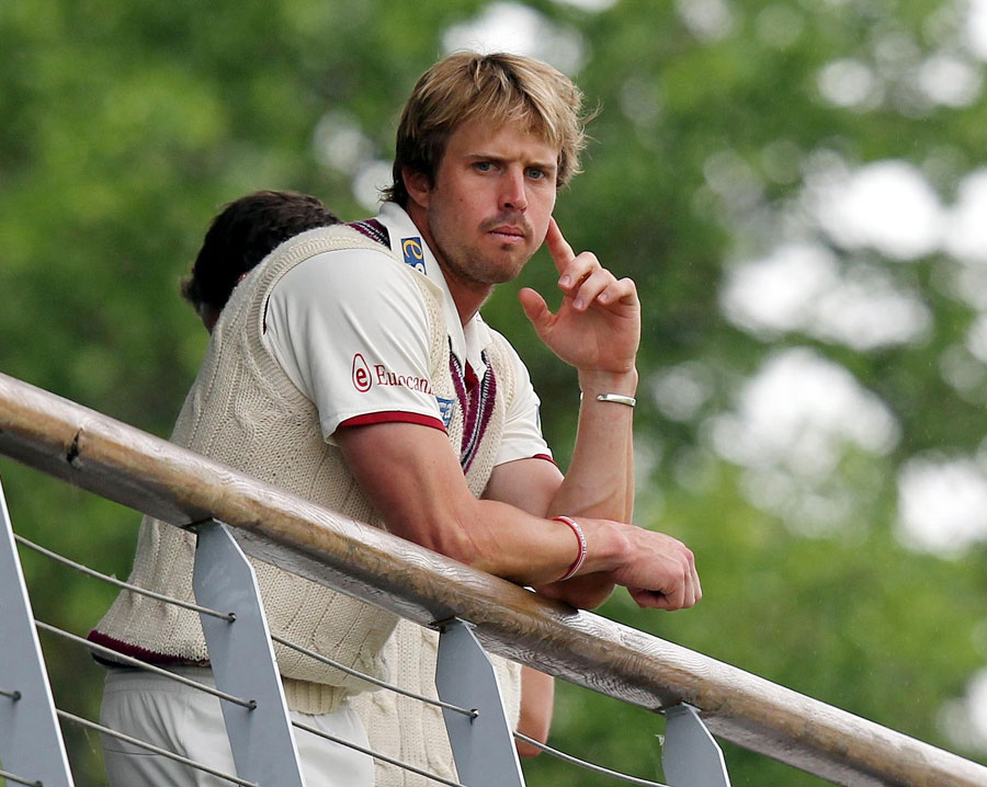 Nick Compton watches from the balcony as his chances of reaching 1,000 first-class runs before the end of May were ended by rain