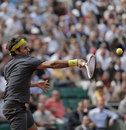 Roger Federer hits a forehand