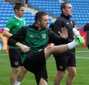 Kevin Doyle, Robbie Keane and Richard Dunne take part in a training session