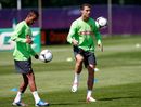Nani and Cristiano Ronaldo show off their skills during a training session