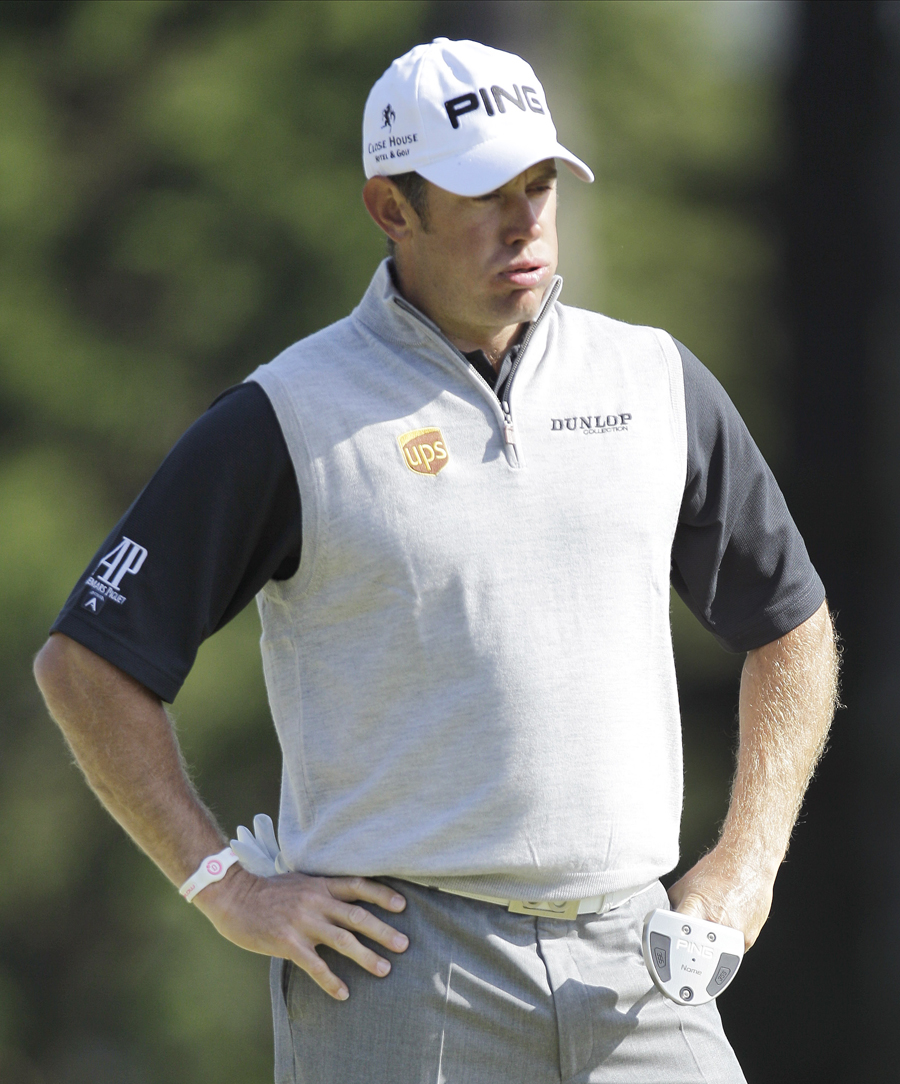 Lee Westwood struggles in the conditions