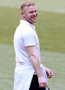 Wayne Rooney laughs during a training session