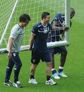 Mario Balotelli jokes around during a training session
