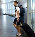 Olivier Giroud arrives at the airport in Donetsk