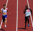 Christophe Lemaitre leads Harry Aikines-Aryeetey in the 100m