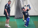Ian Bell works on his technique under the gaze of Graham Gooch