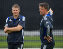 Graeme Swann chats with Peter Such during training