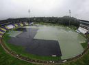 Rain falls at the Pallekele International Cricket Stadium
