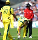 Brett Lee went off the field with a foot problem