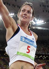 Kelly Sotherton finishes the 800m at the Beijing Olympics