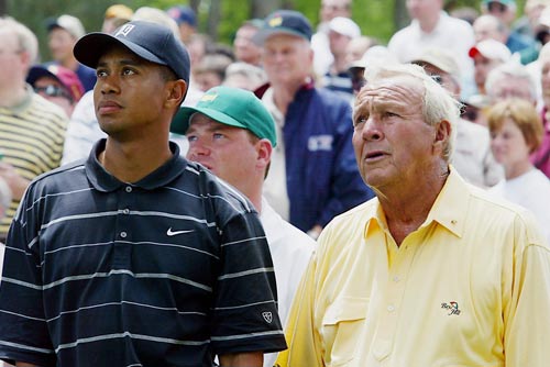 Tiger Woods with Arnold Palmer at the Masters