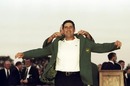 Jose Maria Olazabal is presented with his green jacket 