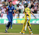 Steven Finn is overjoyed after getting the wicket of Michael Clarke