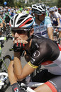 Frank Schleck leans on his bike