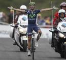 Alejandro Valverde celebrates winning Stage 17