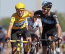 Bradley Wiggins is congratulated by Michael Rogers