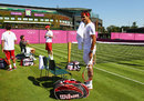 Roger Federer trains at Wimbledon