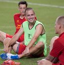 Joe Cole stretches with team-mates
