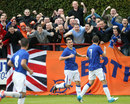 Lee McCulloch celebrates in front of the Rangers fans