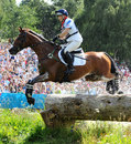 Zara Phillips riding High Kingdom takes an obstacle in the cross country