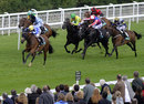 Tom Queally drives Chachamaidee clear to win the Lennox Stakes, 
