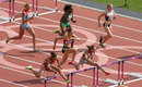 Jessica Ennis competes in the 100m hurdles