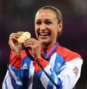 Jessica Ennis shows off her gold medal