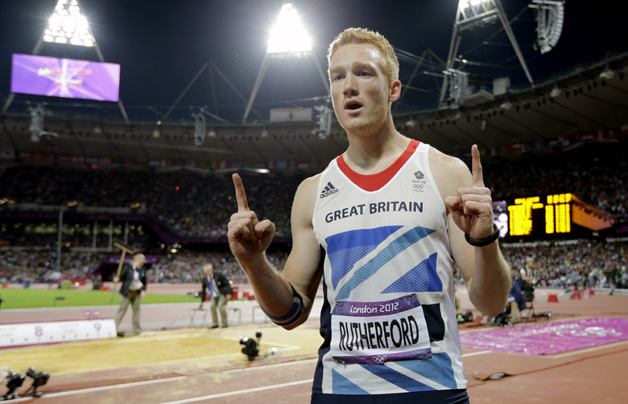 Greg Rutherford celebrates his Olympic gold