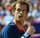 Andy Murray celebrates as he plays against Roger Federer