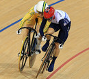 Victoria Pendleton and Anna Meares get up close and personal in the women's sprint