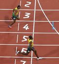 Usain Bolt beats Yohan Blake in the 200m final