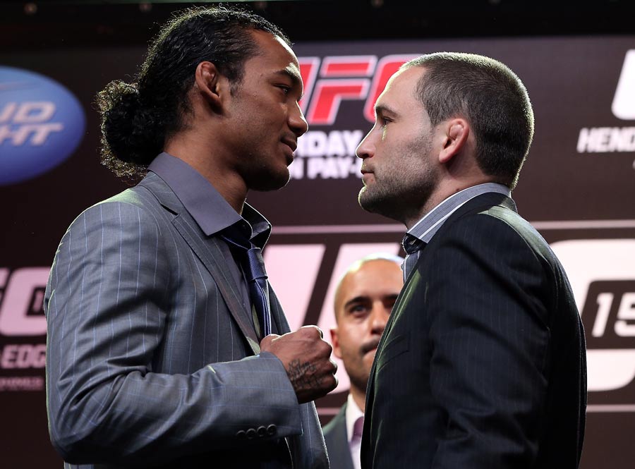Ben Henderson and Frankie Edgar face off during the UFC 150 press conference