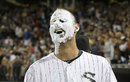 Jordan Danks gets a shaving cream pie in his face