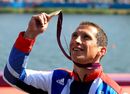 Ed McKeever celebrates winning gold in the final of the men's kayak 200m sprint