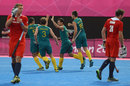 Australia celebrate Jamie Dwyer's goal