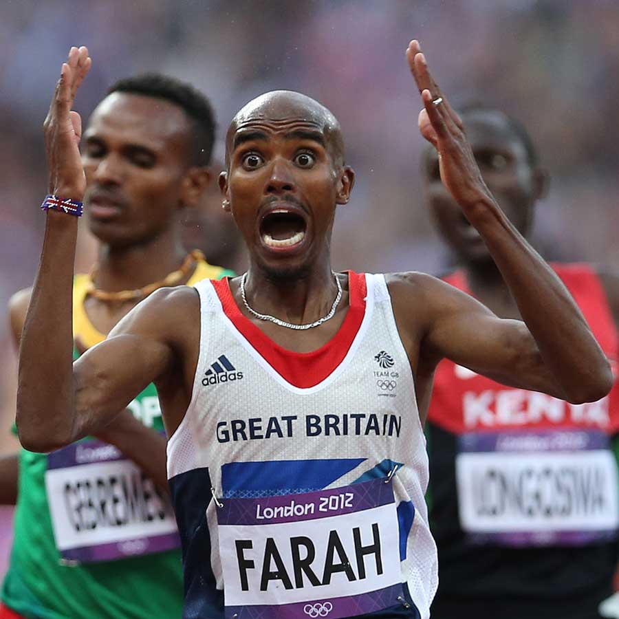 Mo Farah reacts to victory