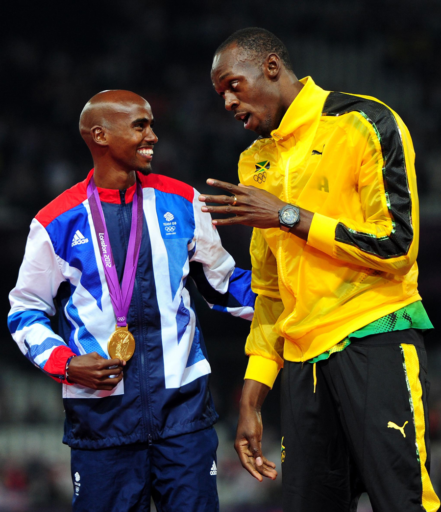 Mo Farah and Usain Bolt share a joke