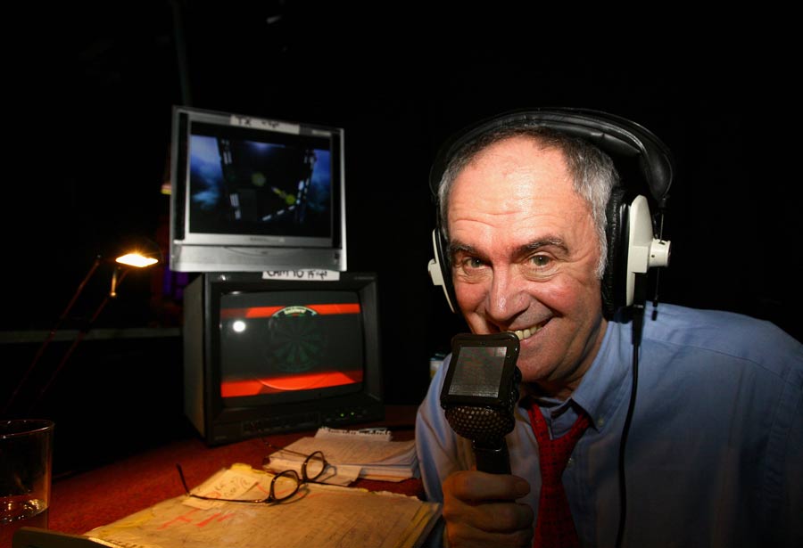 Sid Waddell takes to the microphone ahead of Phil Taylor's match with Michael van Gerwen
