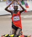 Uganda's Stephen Kiprotich celebrates winning the men's marathon