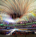 Fireworks light up the sky above the athletes of London 2012