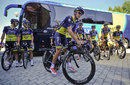 Alberto Contador and his team-mates prepare for a training session
