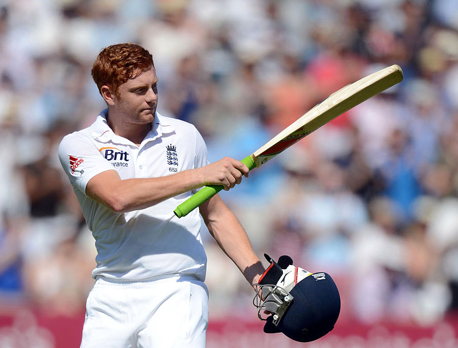 Jonny Bairstow salutes the crowd after being dismissed