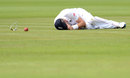 James Anderson reacts to a dropped catch