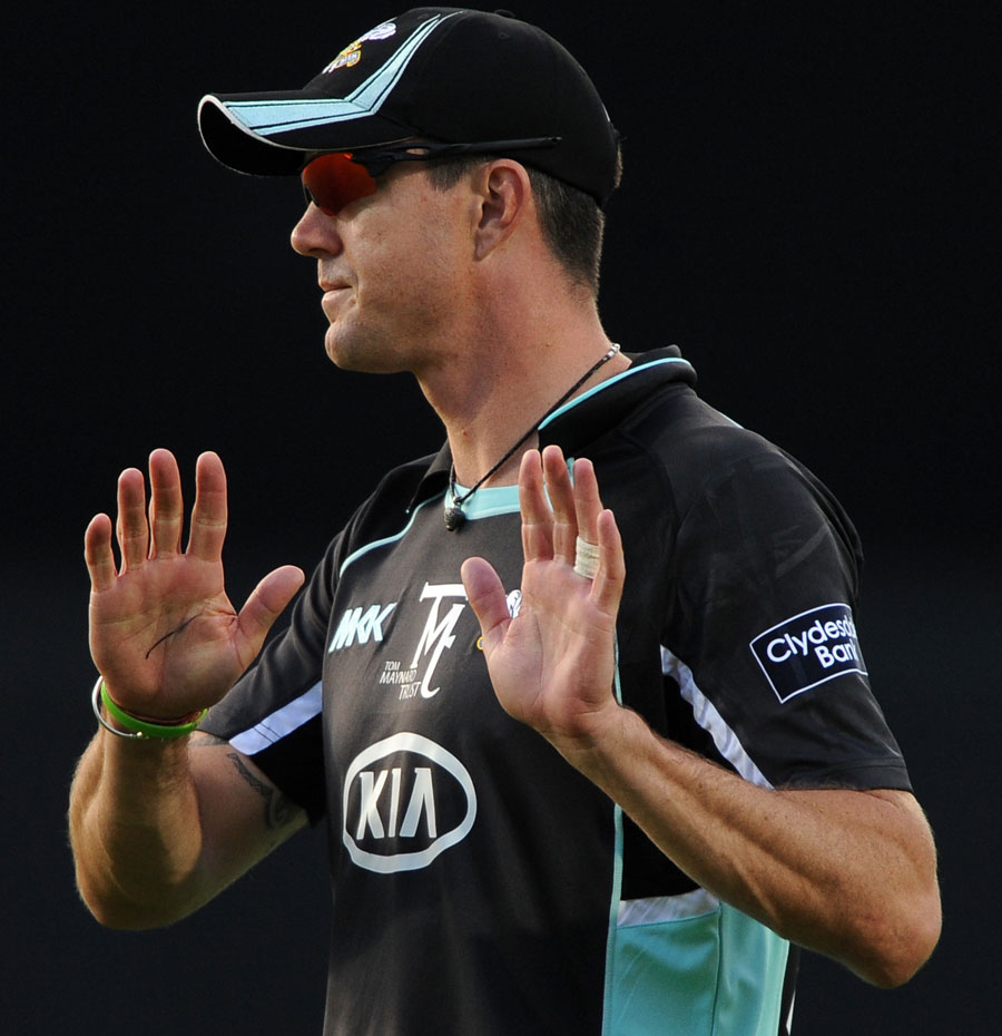 Kevin Pietersen reacts during the game against Glamorgan